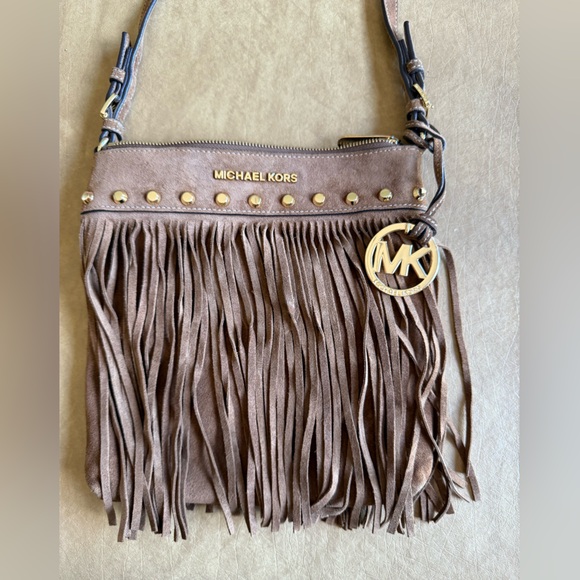 Michael Kors Tan Suede Fringe Crossbody Bag - Picture 1 of 11